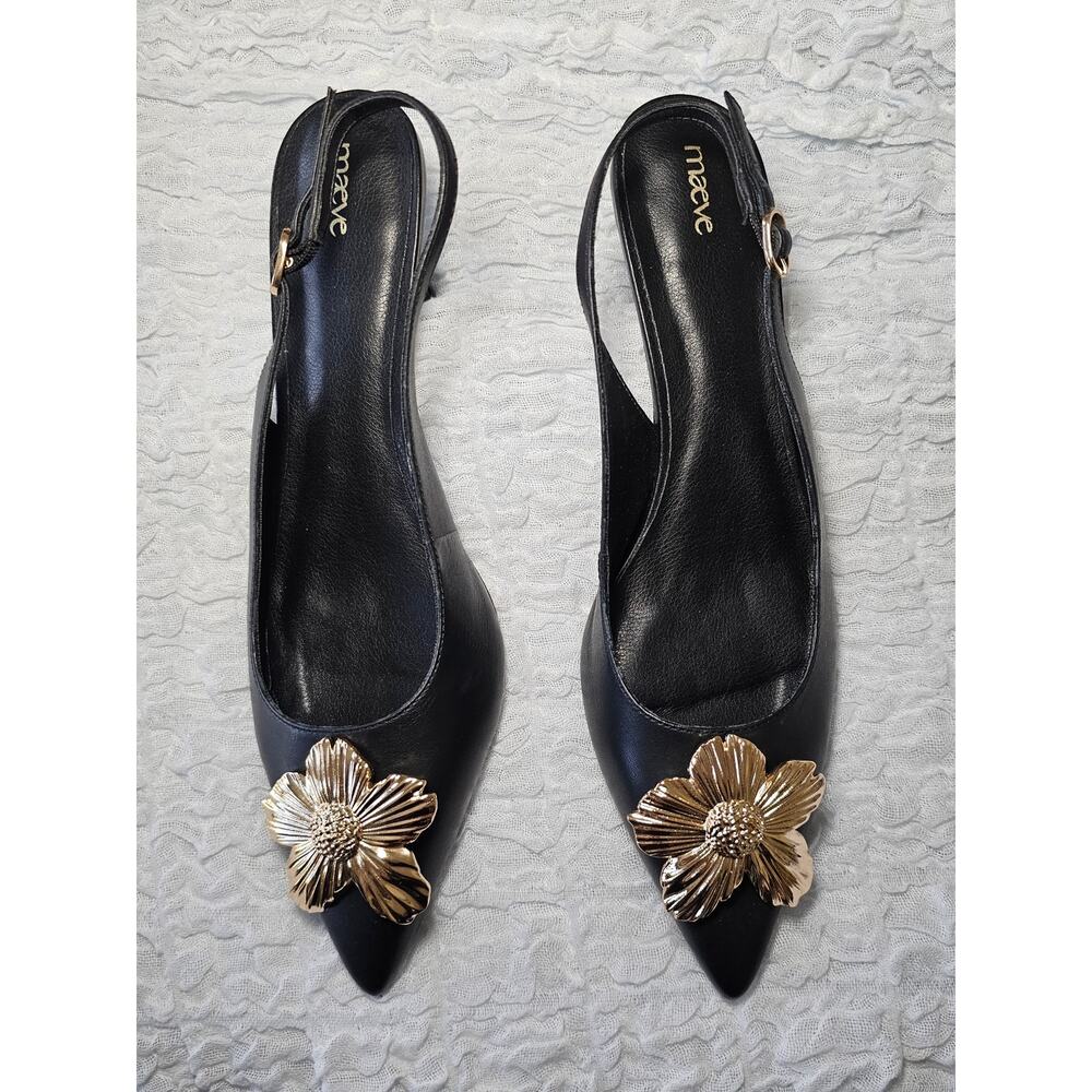 Maeve Flower Hardware Detail Slingback Heels black sz 11
